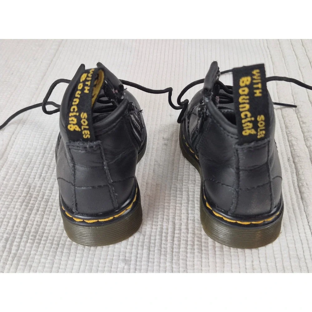 Dr Martens 1460 I Kids Boots Black Leather Lace Up Side Zip Size 5 US 4 UK 20 EU